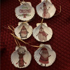 Scallop Shell Christmas Ornaments Set of 6 Handmade